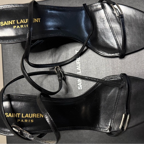 Saint Laurent Sleek Black Ankle Strap Heels - Picture 2 of 4